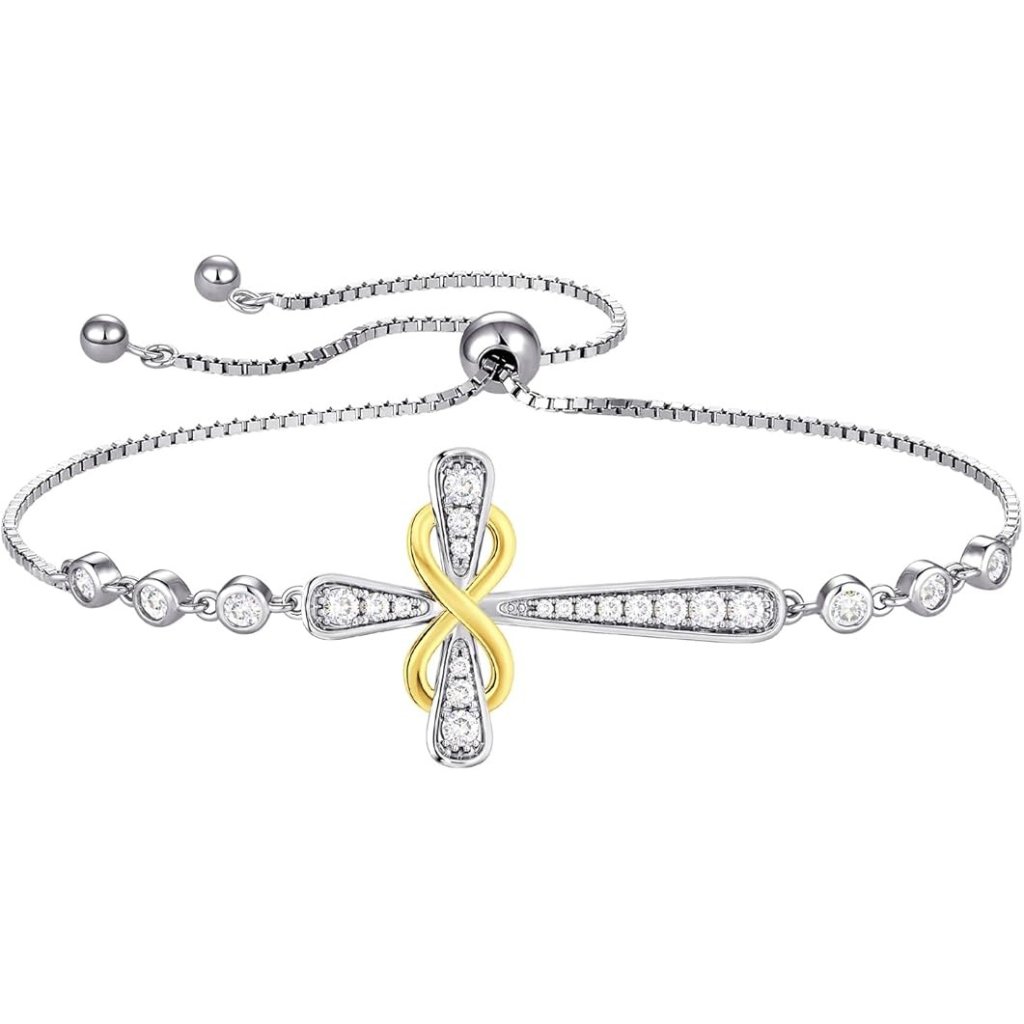 Cross 925 Silverinfinity 6 Stone Bracelet - B: 04-Zirconia-Apr-18k Gold Zirconia